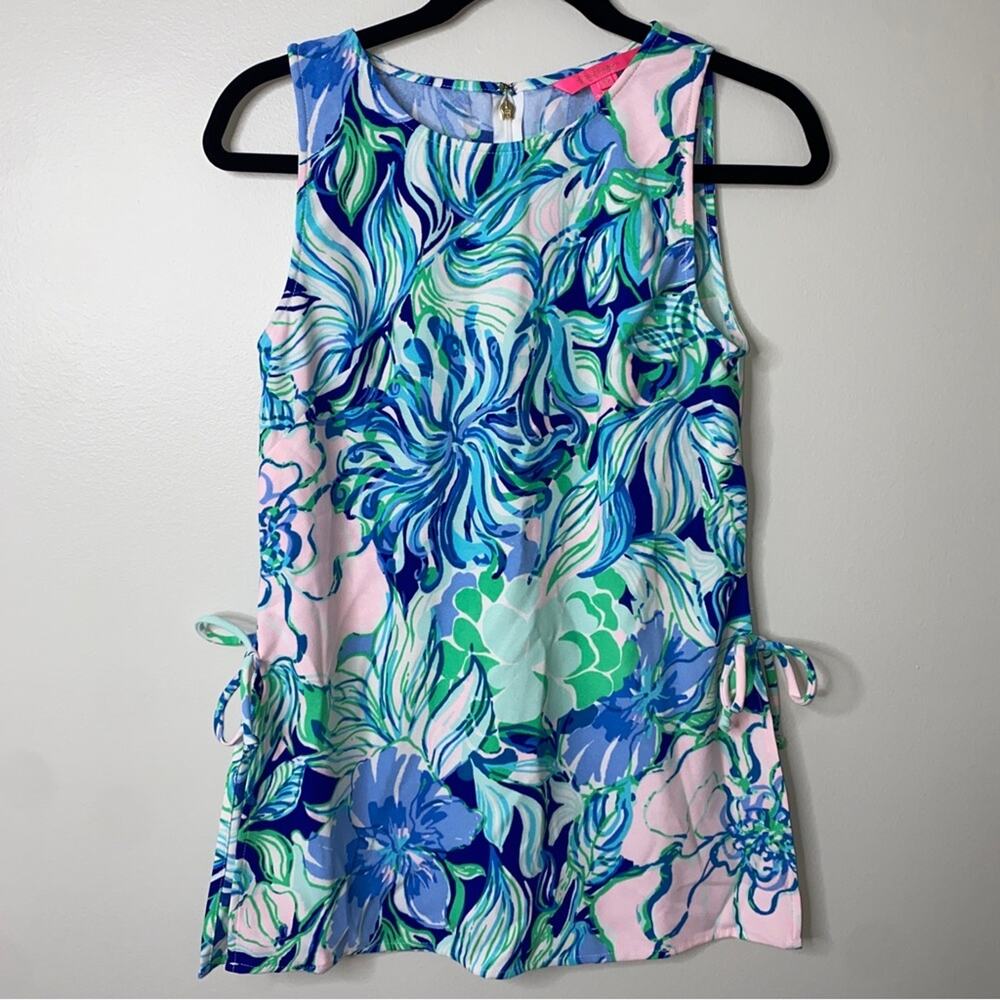 Lilly Pulitzer Donna Top Multi Party Thyme Tie Side Tunic Sleeveless Tank XS - Picture 2 of 12
